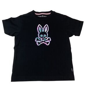 Kids Psycho Bunny Black Short Sleeve T Shirt Graphic Print Size 5/6 XS